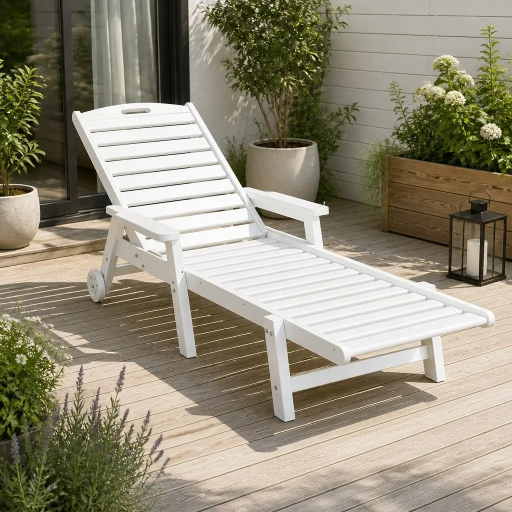 Adjustable Sun Lounger Outdoor Chair for Patio Beach Poolside White