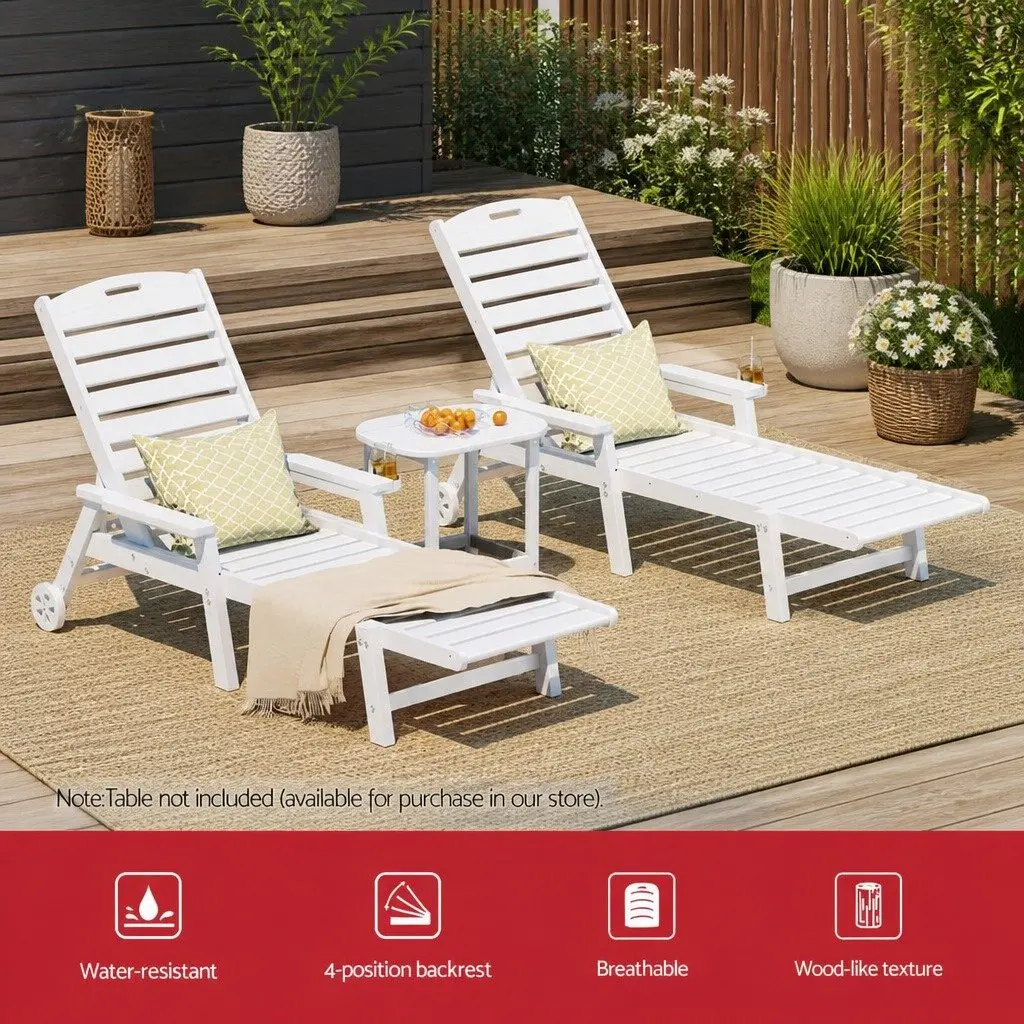 Adjustable Sun Lounger Outdoor Chair for Patio Beach Poolside White