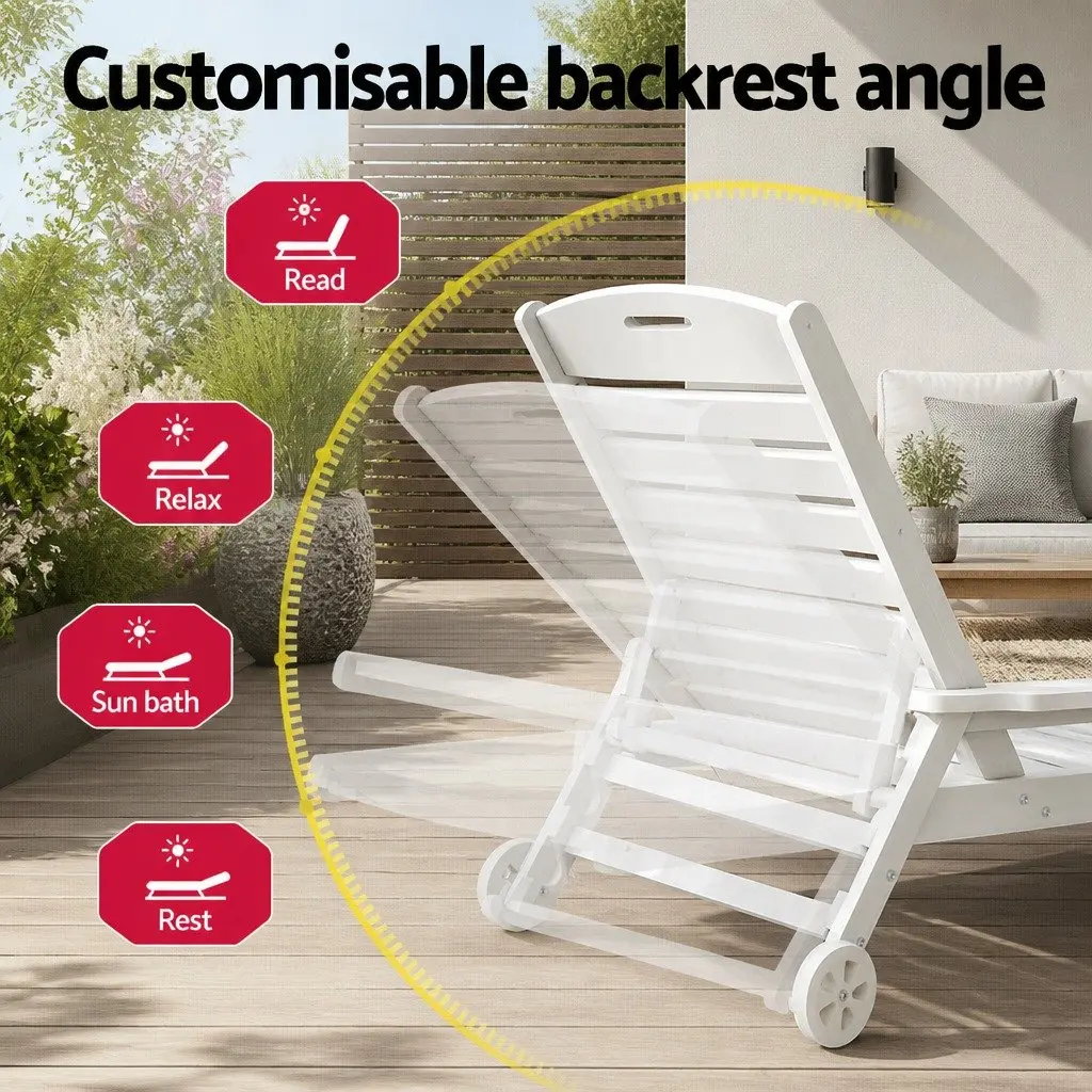 Adjustable Sun Lounger Outdoor Chair for Patio Beach Poolside White
