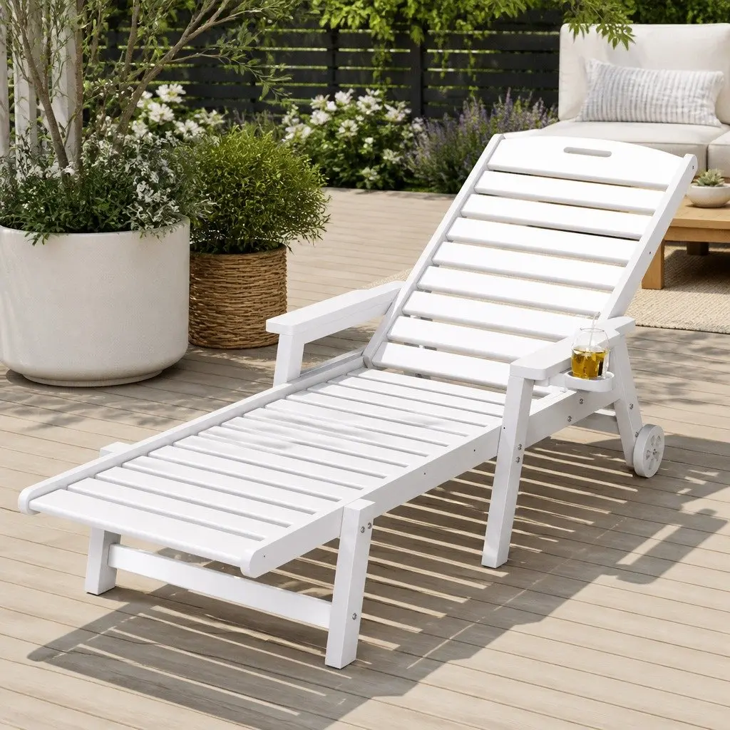 Adjustable Sun Lounger Outdoor Chair for Patio Beach Poolside White