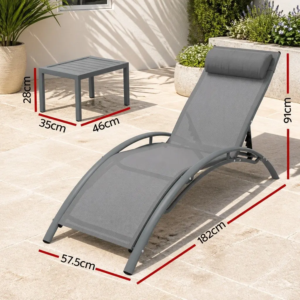 Outdoor Lounge Set for Backyard Poolside Garden 3 Piece Steel Frame Grey