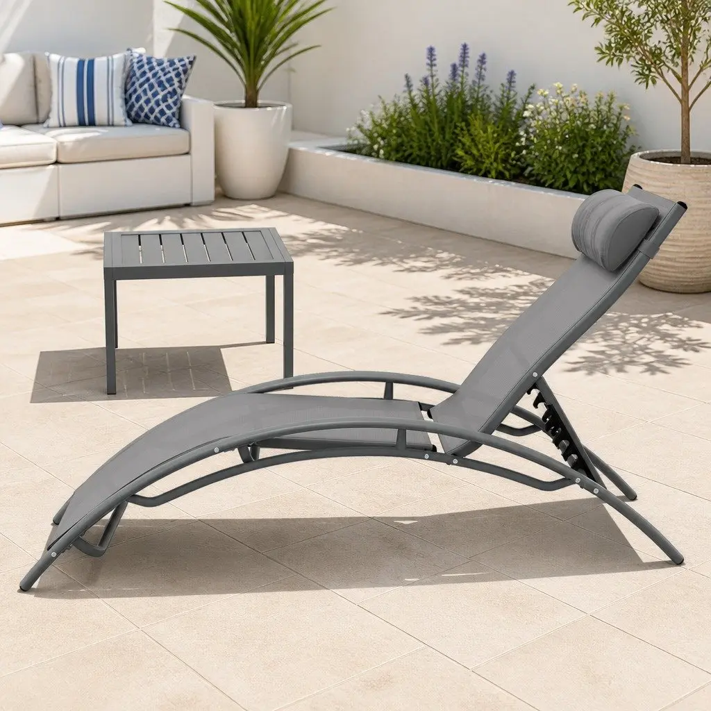 Outdoor Lounge Set for Backyard Poolside Garden 3 Piece Steel Frame Grey
