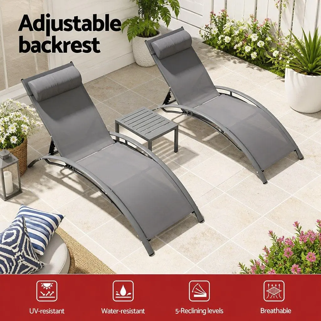 Outdoor Lounge Set for Backyard Poolside Garden 3 Piece Steel Frame Grey