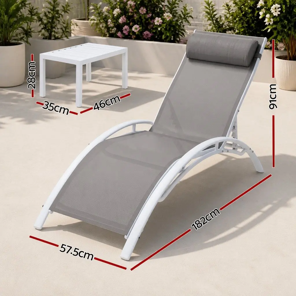 3 Piece Outdoor Lounge Set for Garden Patio Sun Lounger Chairs Steel Frame