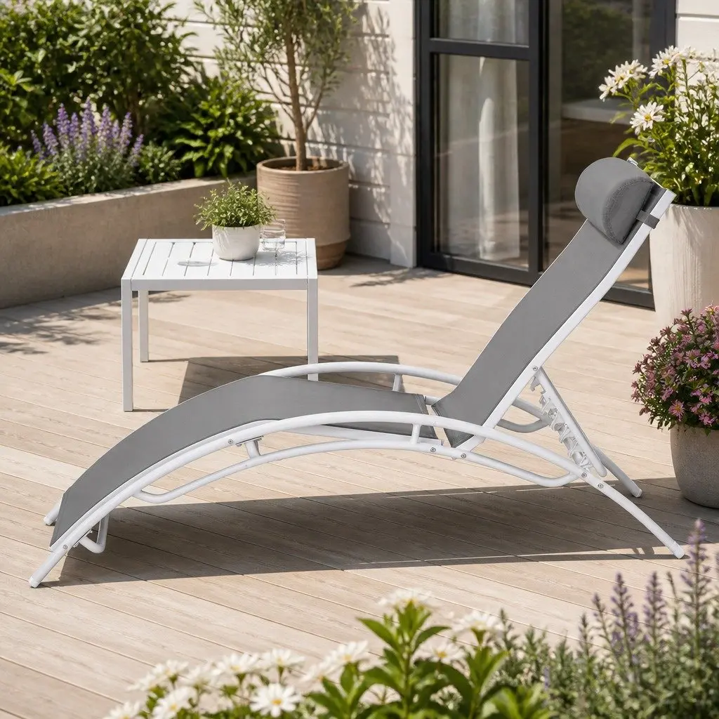 3 Piece Outdoor Lounge Set for Garden Patio Sun Lounger Chairs Steel Frame