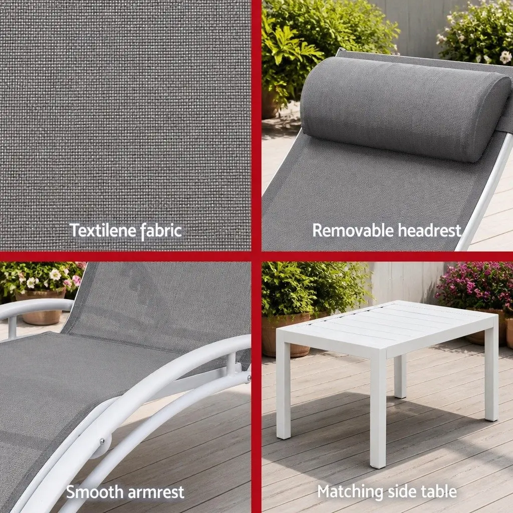 3 Piece Outdoor Lounge Set for Garden Patio Sun Lounger Chairs Steel Frame
