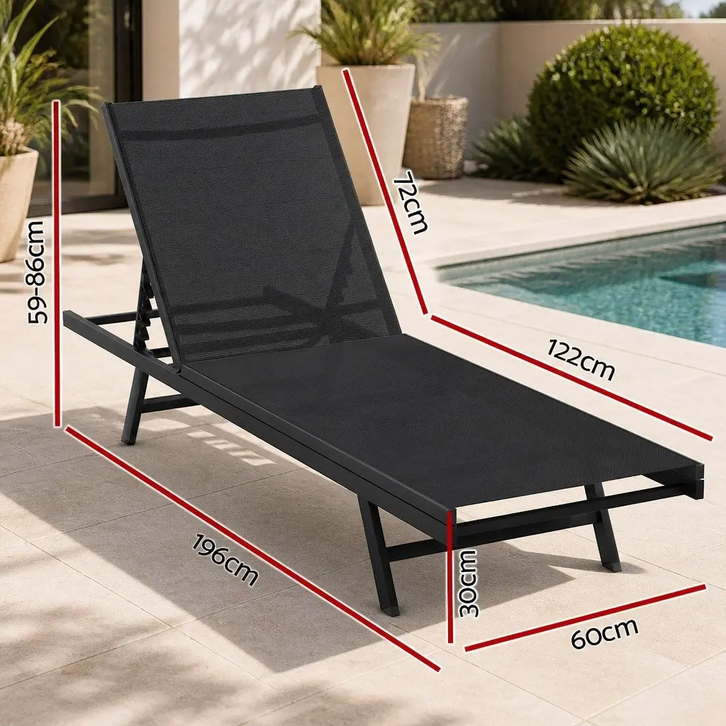 Sun Lounger Outdoor Beach Chair Adjustable Steel Frame 196 x 60 x 86 cm