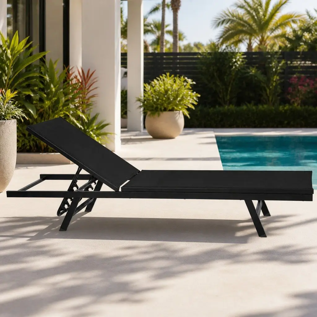 Sun Lounger Outdoor Beach Chair Adjustable Steel Frame 196 x 60 x 86 cm