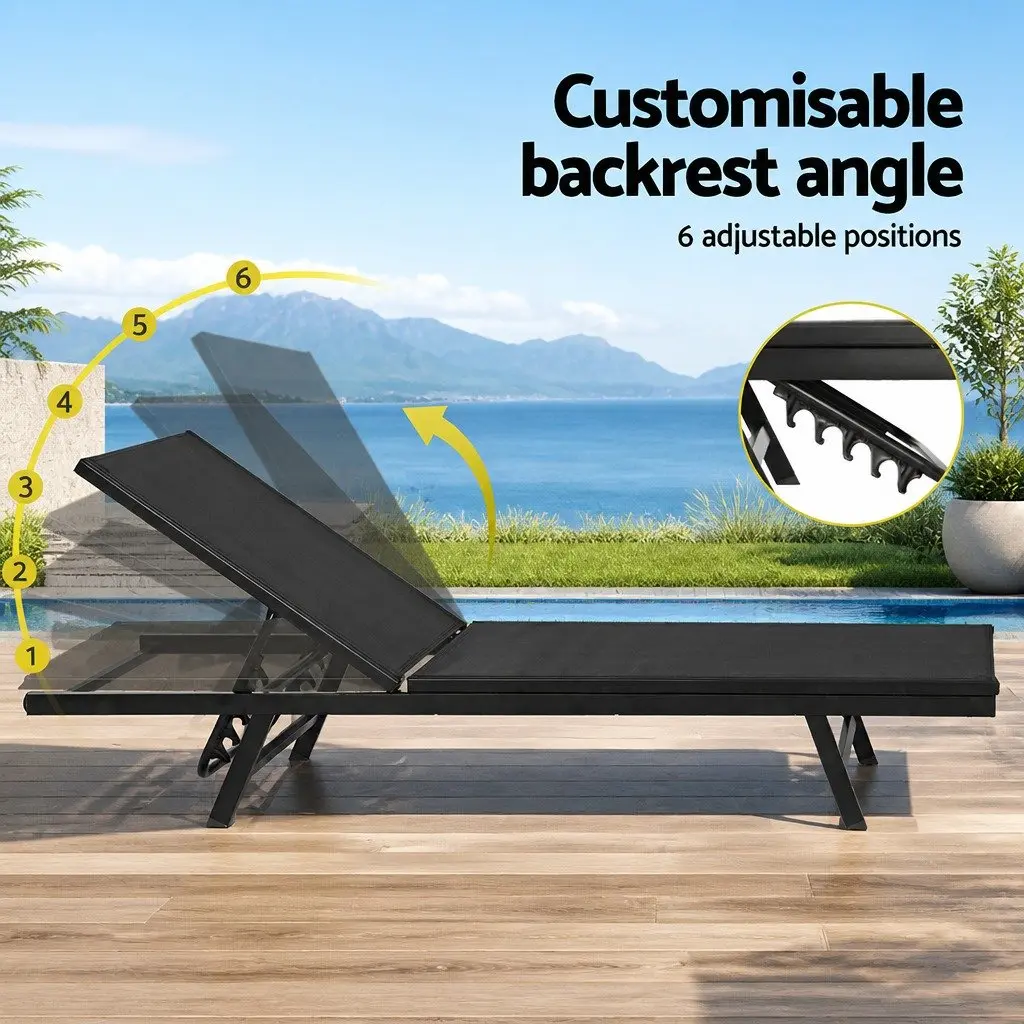 Sun Lounger Outdoor Beach Chair Adjustable Steel Frame 196 x 60 x 86 cm