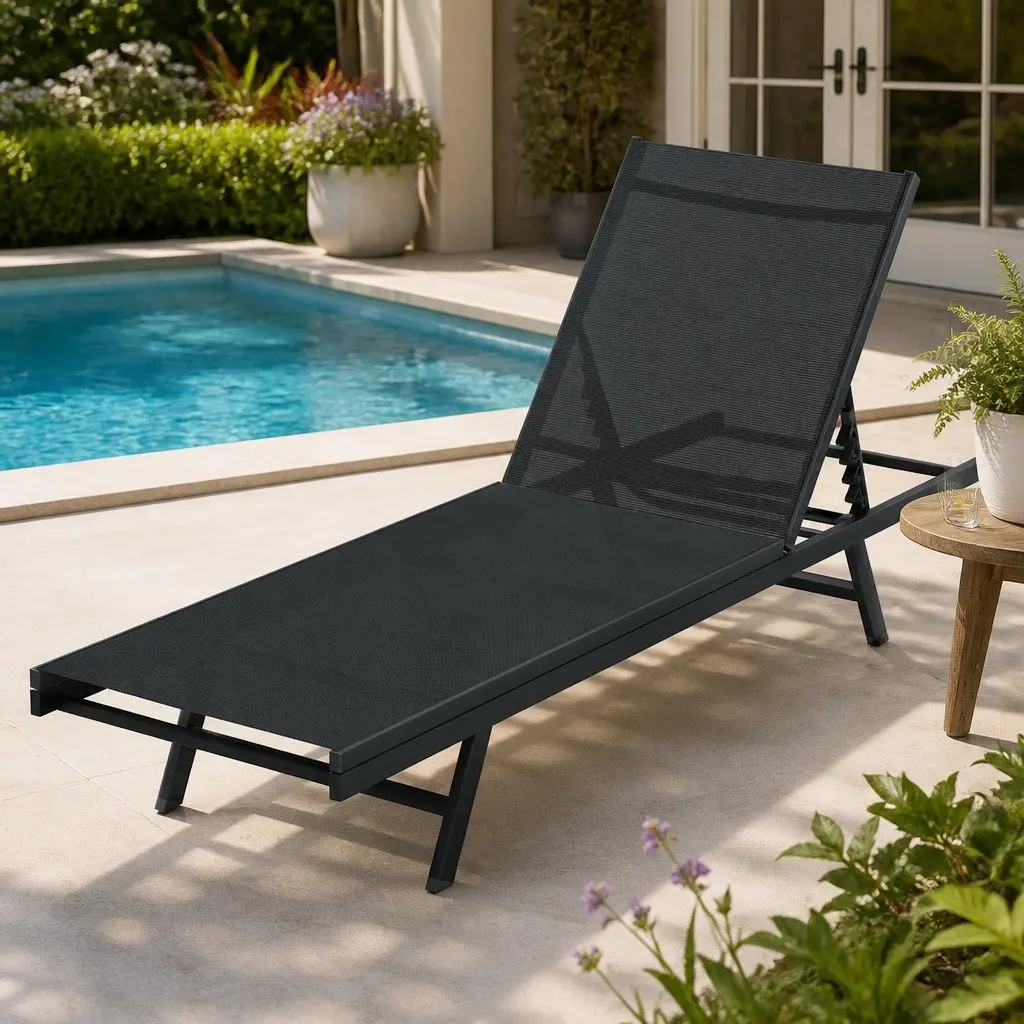 Sun Lounger Outdoor Beach Chair Adjustable Steel Frame 196 x 60 x 86 cm