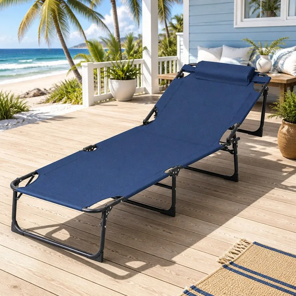 Sun Lounger Folding Beach Chair Outdoor Adjustable Backrest 190 x 63 x 32 cm