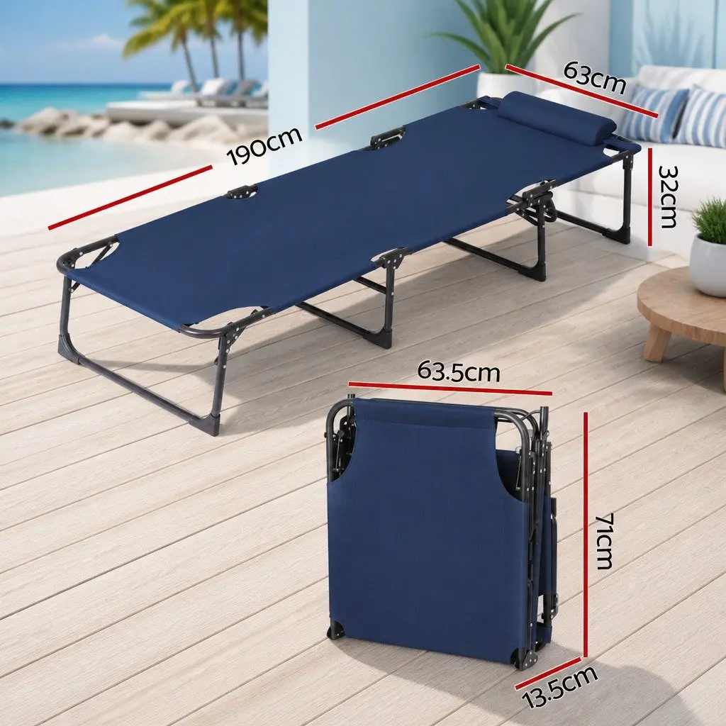 Sun Lounger Folding Beach Chair Outdoor Adjustable Backrest 190 x 63 x 32 cm