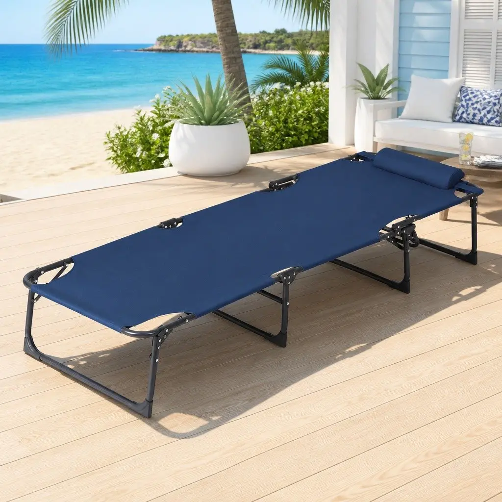Sun Lounger Folding Beach Chair Outdoor Adjustable Backrest 190 x 63 x 32 cm