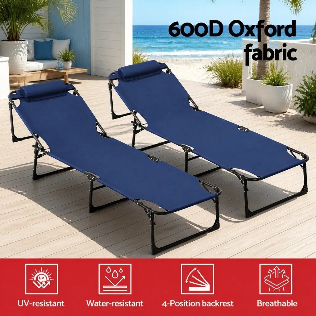 Sun Lounger Folding Beach Chair Outdoor Adjustable Backrest 190 x 63 x 32 cm