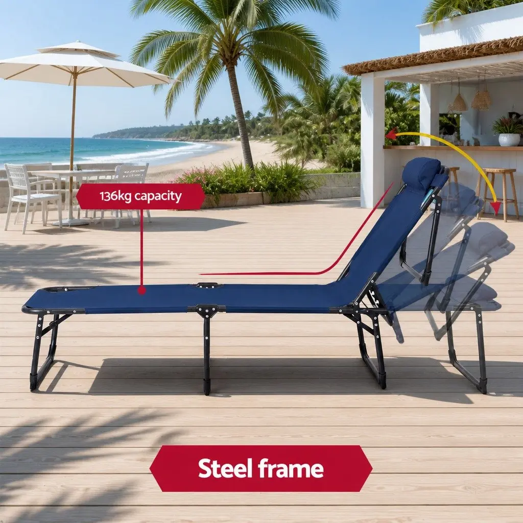 Sun Lounger Folding Beach Chair Outdoor Adjustable Backrest 190 x 63 x 32 cm