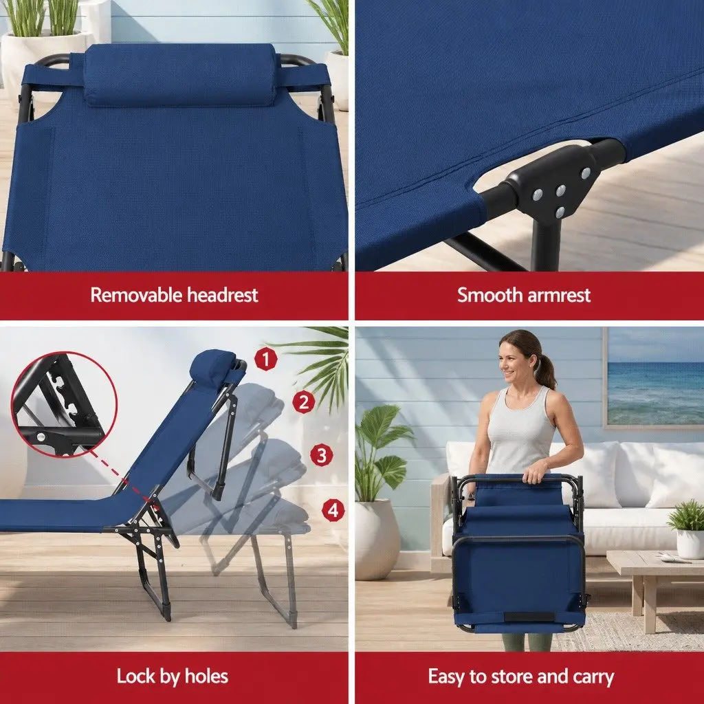 Sun Lounger Folding Beach Chair Outdoor Adjustable Backrest 190 x 63 x 32 cm