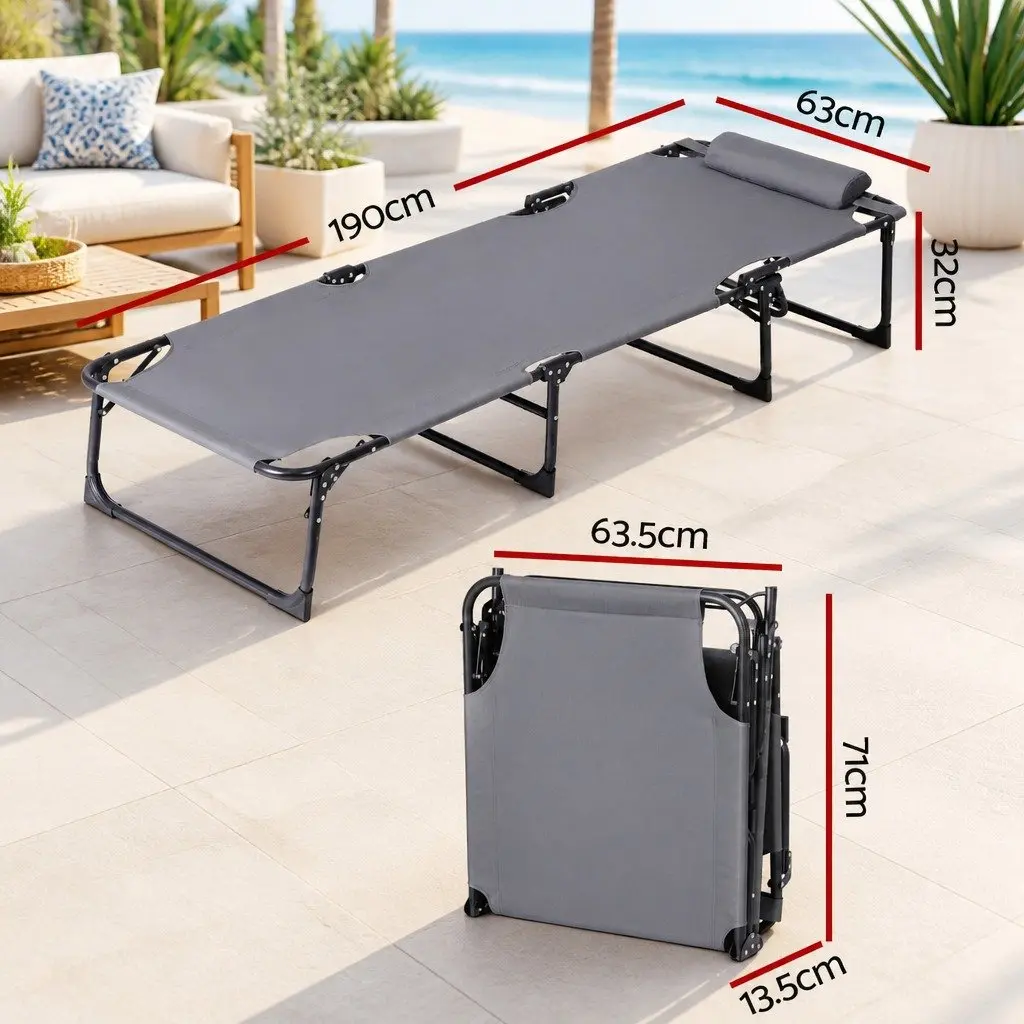 Sun Lounger Outdoor Beach Chair 4-Position Adjustable Backrest Grey