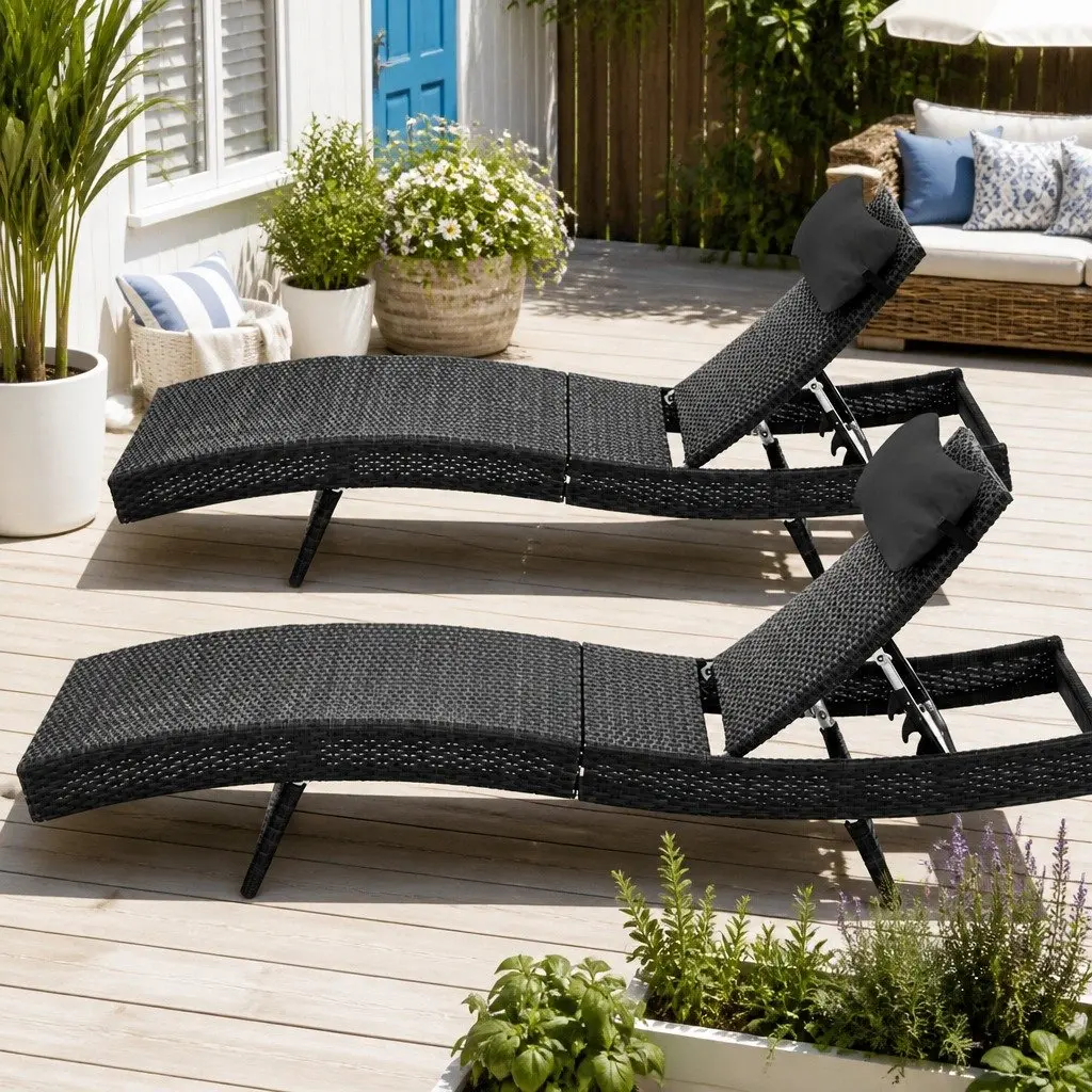 Sun Lounge Chair Outdoor 2PC Adjustable Garden Furniture