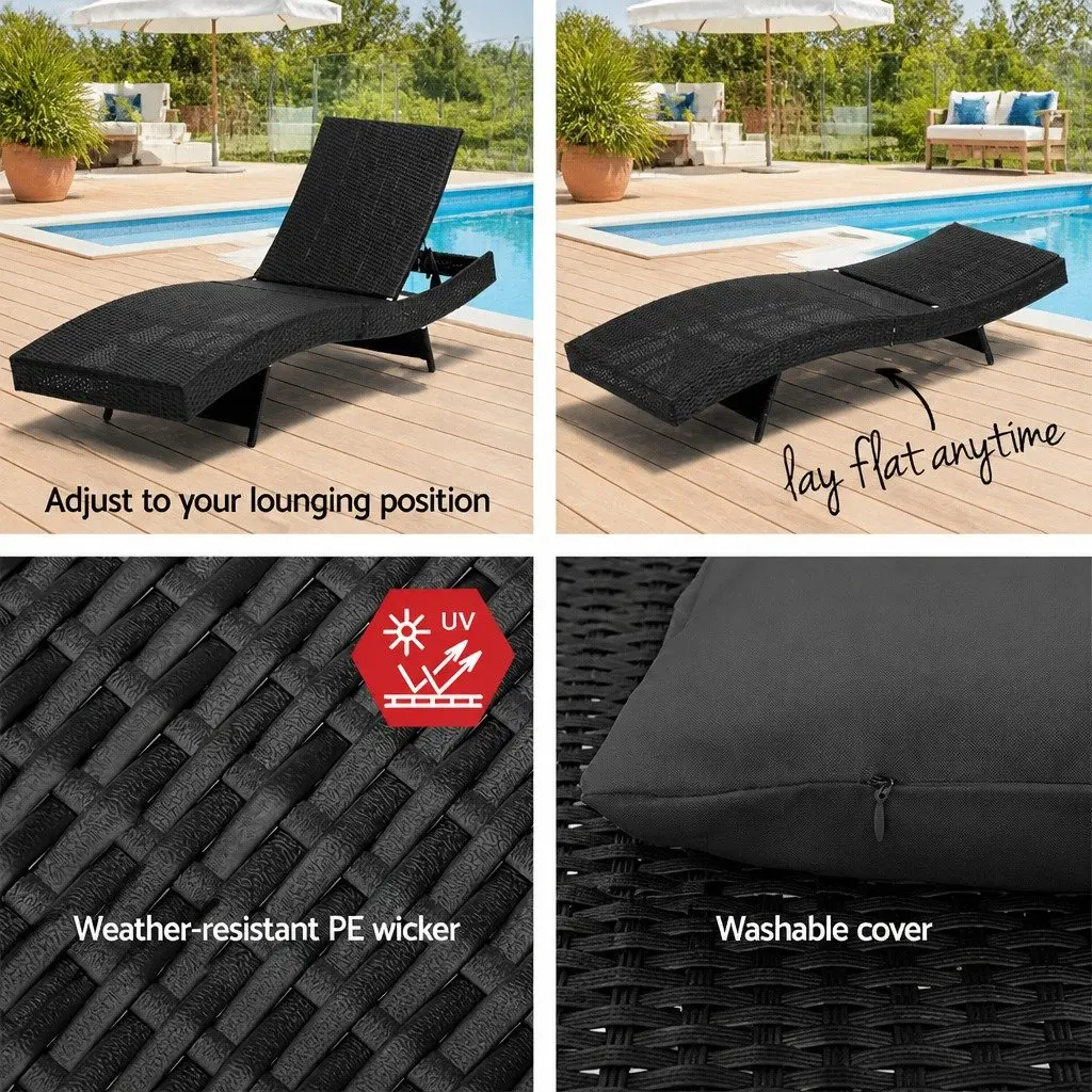 Sun Lounge Chair Outdoor 2PC Adjustable Garden Furniture