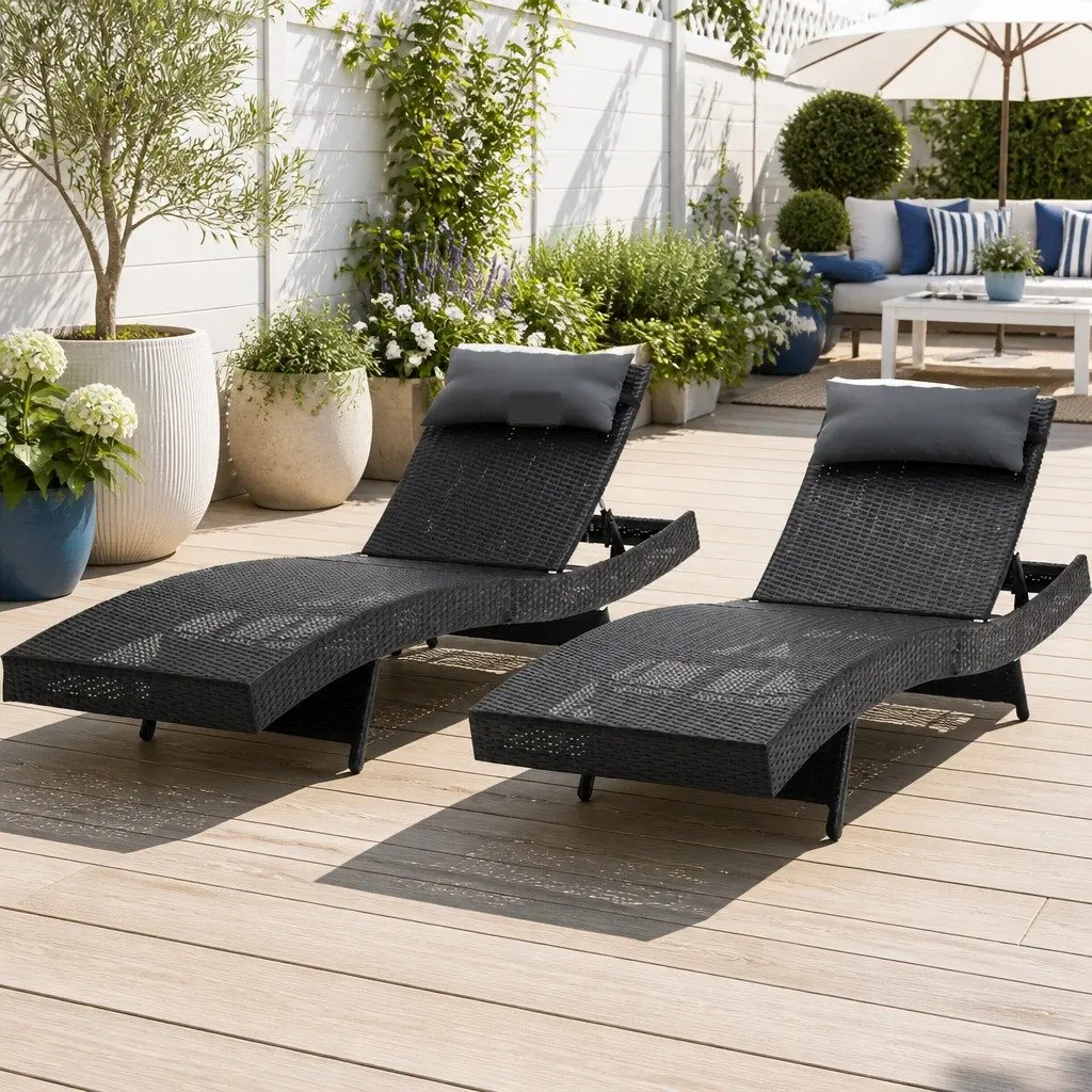 Sun Lounge Chair Outdoor 2PC Adjustable Garden Furniture