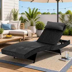 Sun Lounge Wicker Lounger Outdoor Furniture Adjustable Backrest Beach Chair