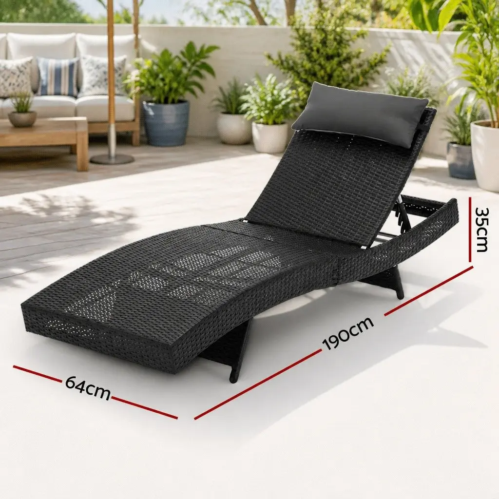 Sun Lounge Outdoor Furniture Adjustable Backrest Wicker Lounger 190cm x 64cm x 35cm