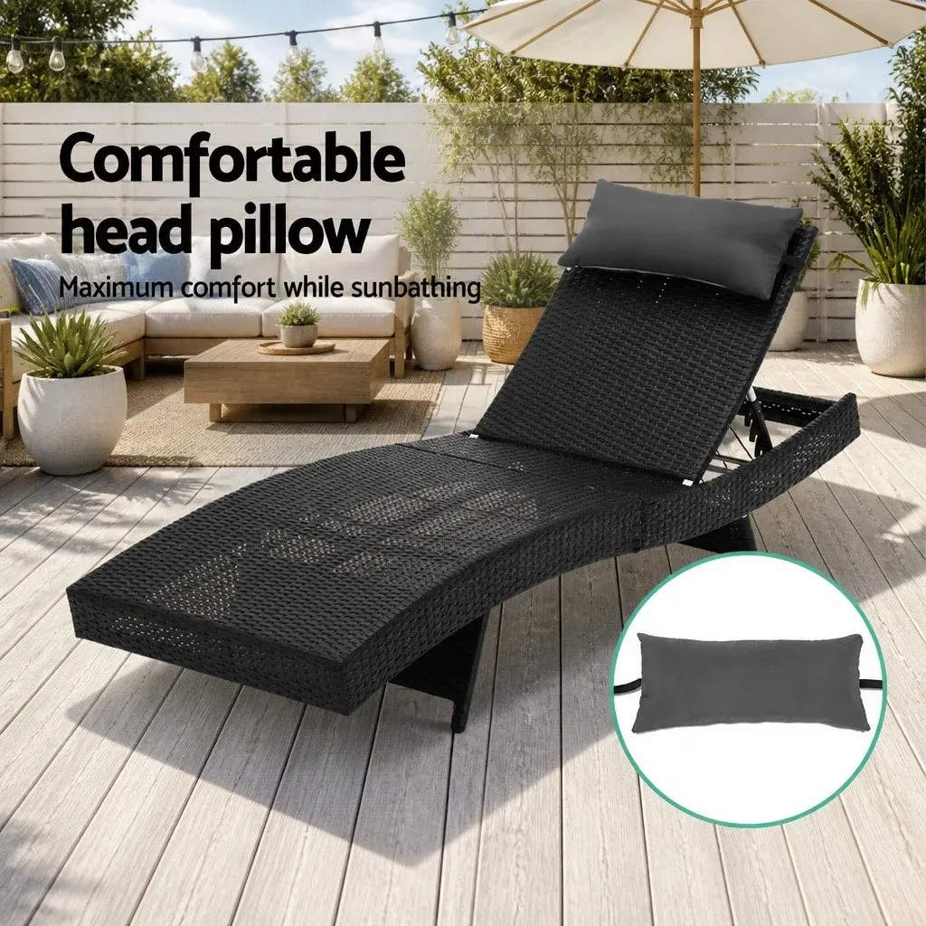 Sun Lounge Outdoor Furniture Adjustable Backrest Wicker Lounger 190cm x 64cm x 35cm