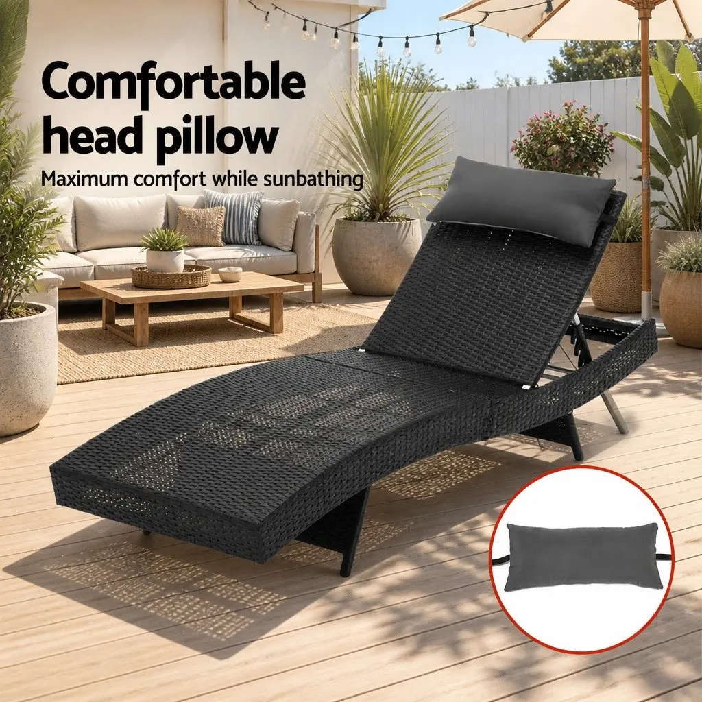 Sun Lounge Outdoor Furniture Adjustable Backrest Wicker Lounger 190cm x 64cm x 35cm
