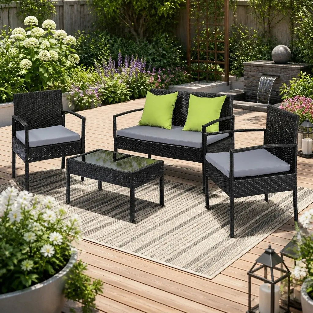 Outdoor Patio Sofa Set 4 Seater Lounge Chairs Coffee Table Garden