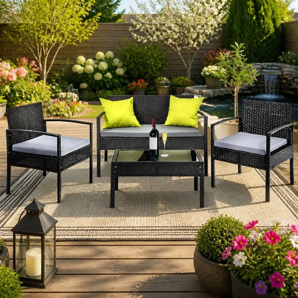 Outdoor Patio Sofa Set 4 Seater Lounge Chairs Coffee Table Garden
