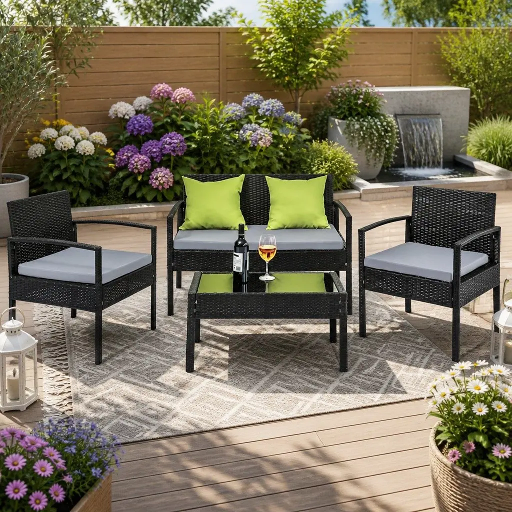 Outdoor Patio Sofa Set 4 Seater Lounge Chairs Coffee Table Garden