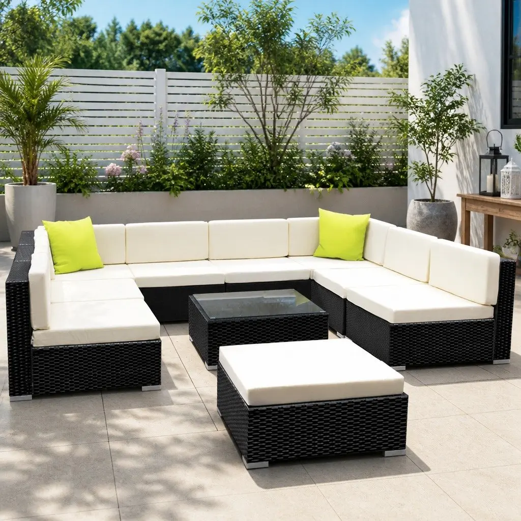 10 Piece Outdoor Wicker Sofa Lounge Setting for Garden Patio Black