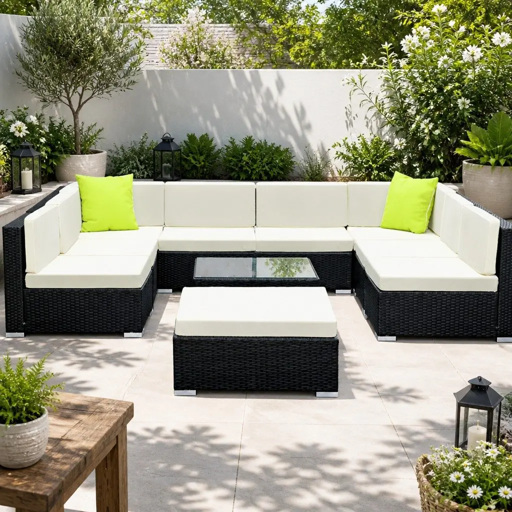 10 Piece Outdoor Wicker Sofa Lounge Setting for Garden Patio Black