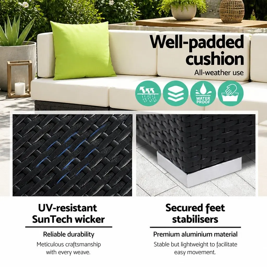10 Piece Outdoor Wicker Sofa Lounge Setting for Garden Patio Black