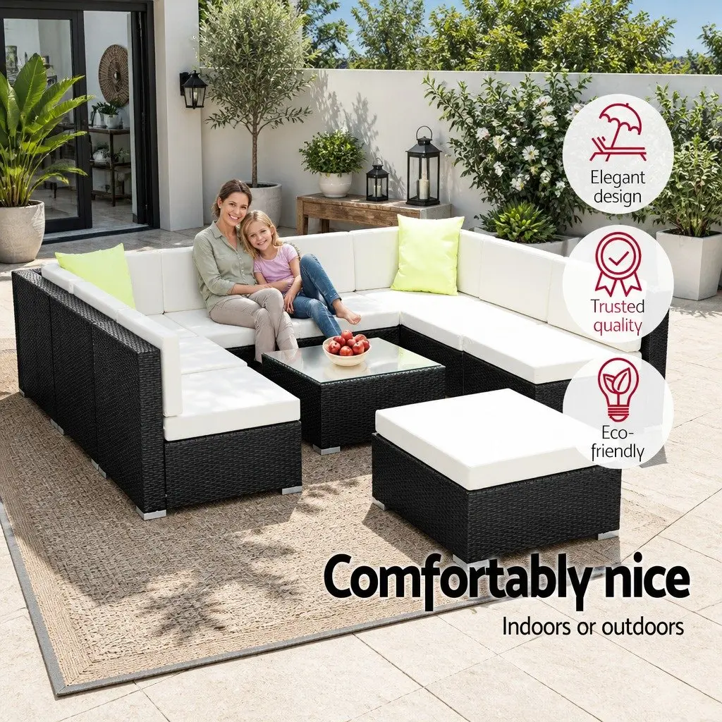 10 Piece Outdoor Wicker Sofa Lounge Setting for Garden Patio Black