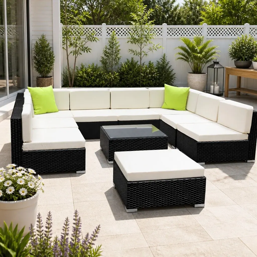 10 Piece Outdoor Wicker Sofa Lounge Setting for Garden Patio Black