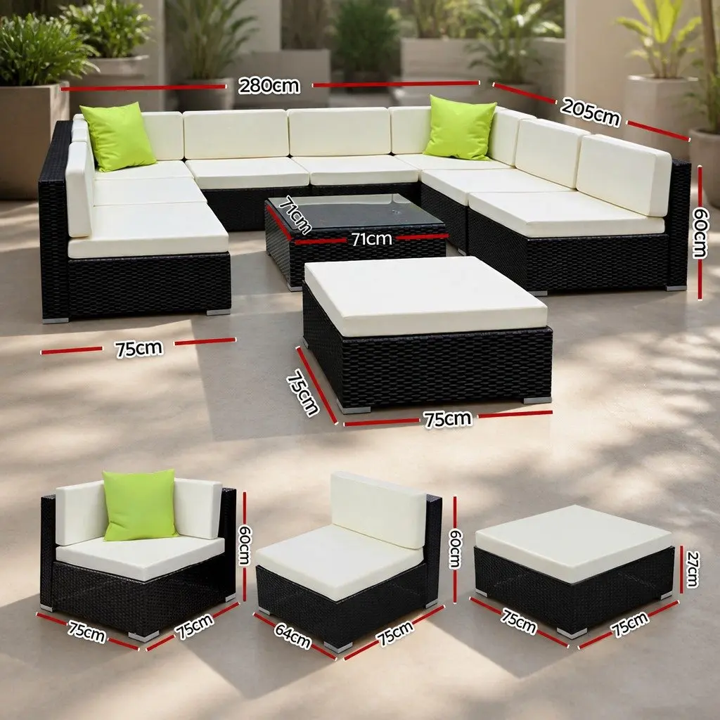 10 Piece Outdoor Lounge Sofa Set for Patio Garden Black Beige