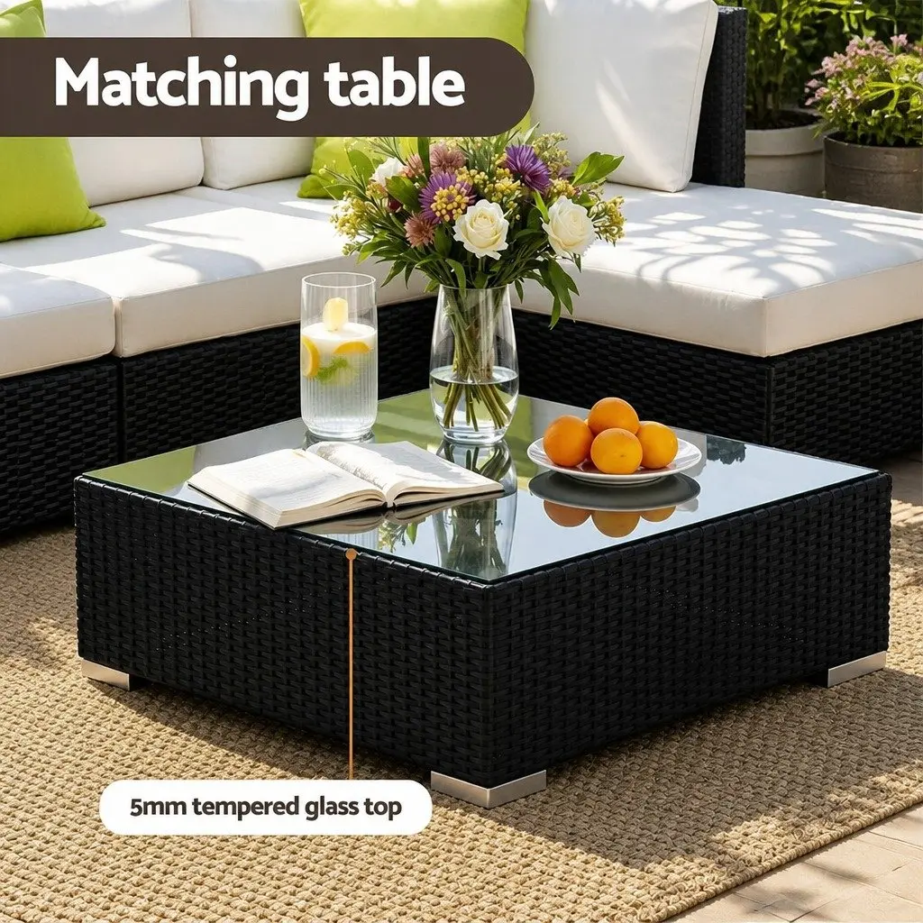 10 Piece Outdoor Lounge Sofa Set for Patio Garden Black Beige