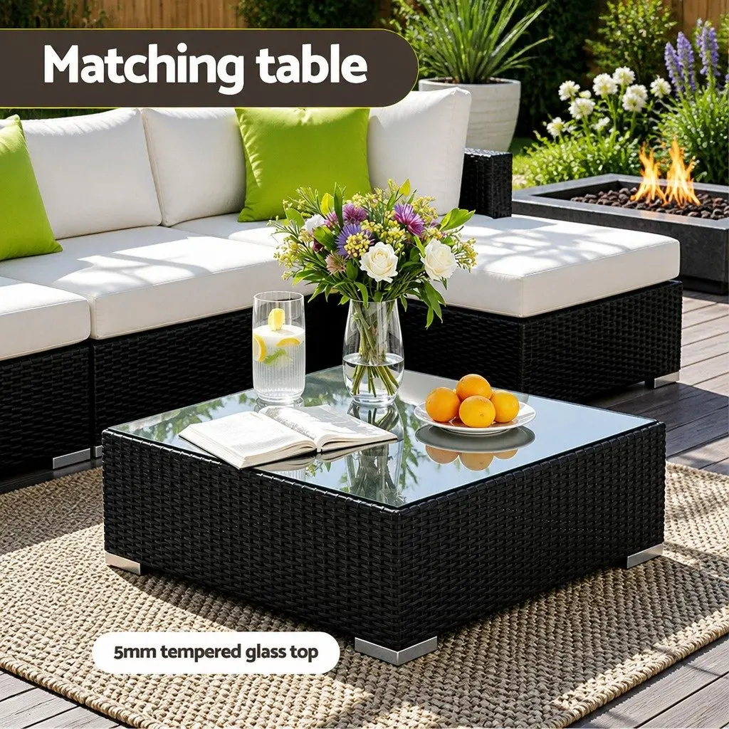 10 Piece Outdoor Lounge Sofa Set for Patio Garden Black Beige