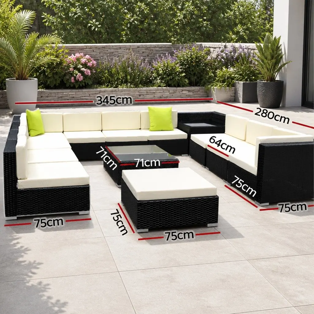 13 Piece Modular Outdoor Lounge Set Wicker Sofa Armchair Corner Table Black Beige Lime Green