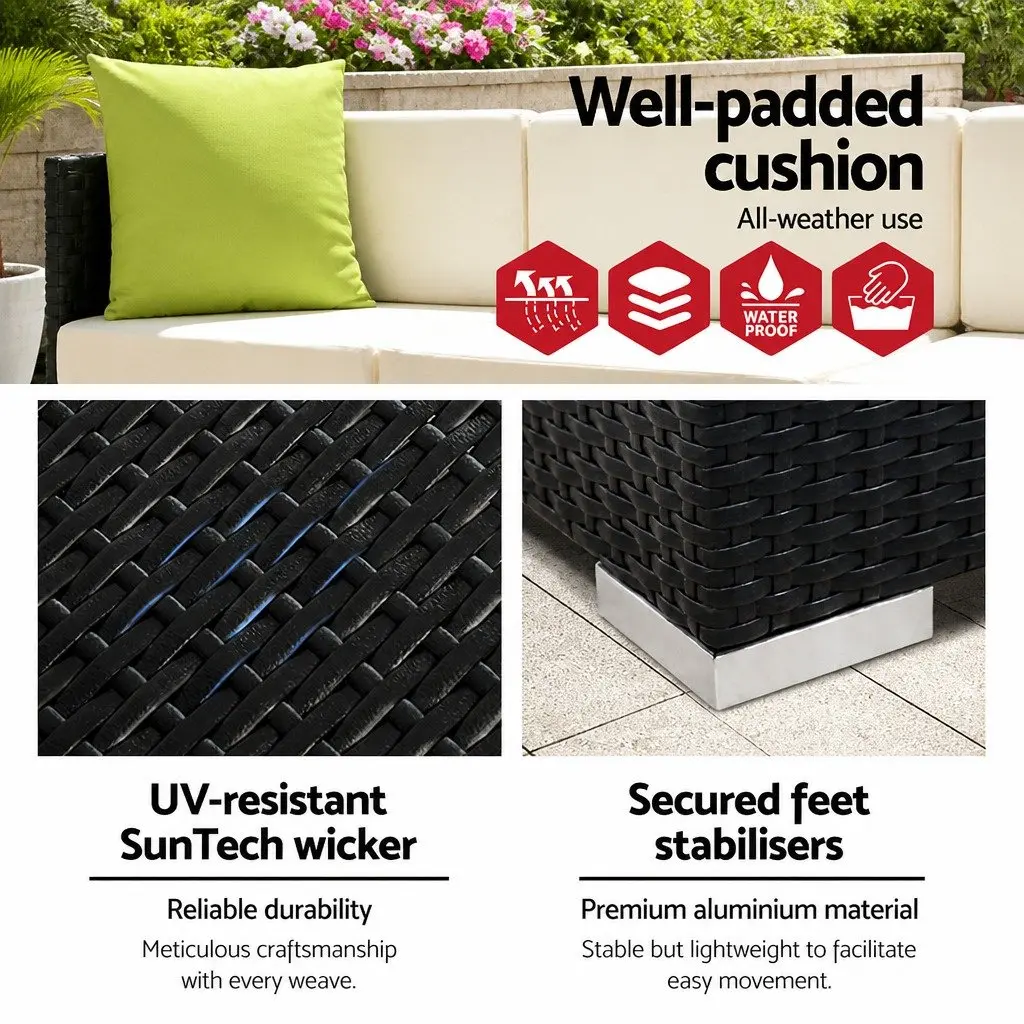 13 Piece Modular Outdoor Lounge Set Wicker Sofa Armchair Corner Table Black Beige Lime Green
