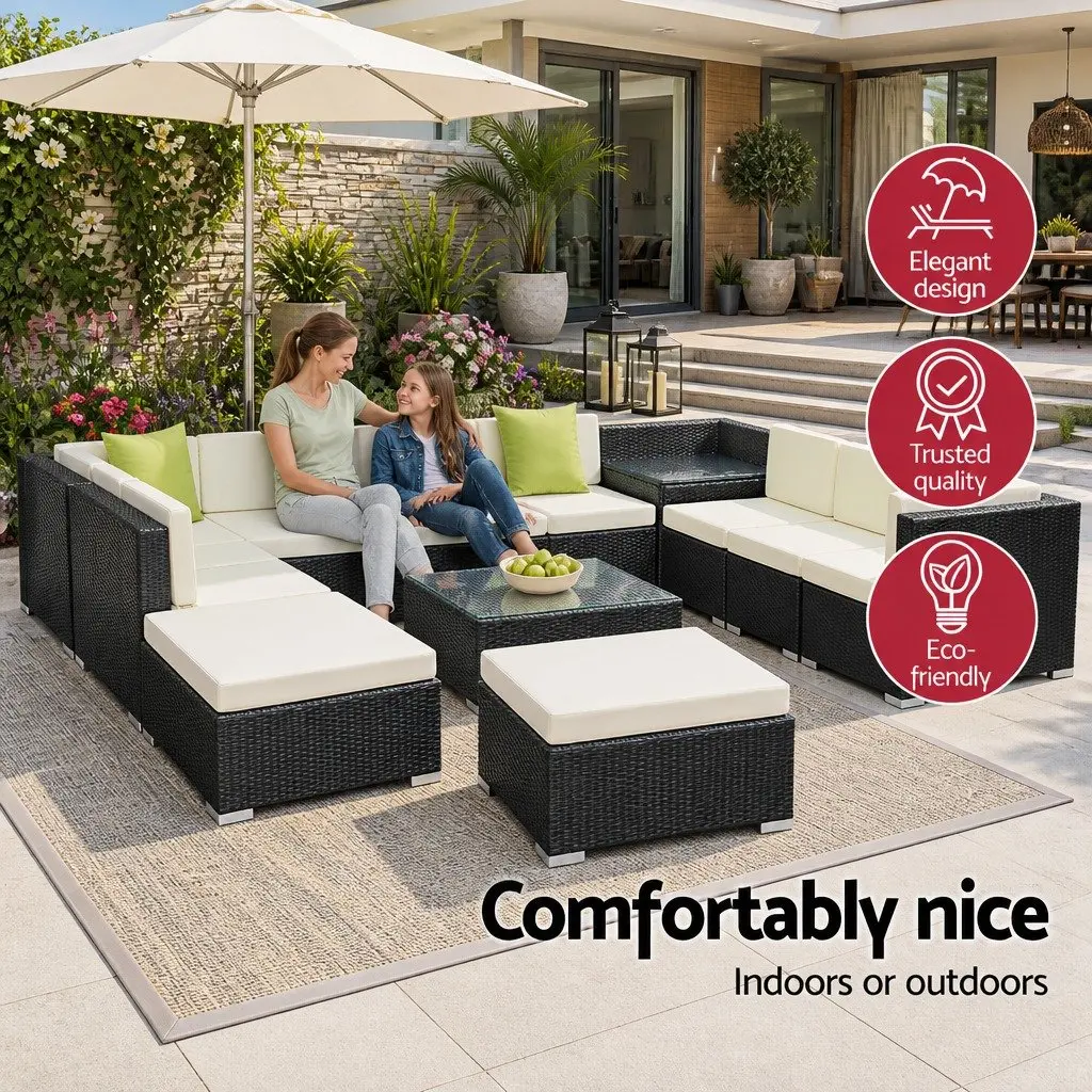 13 Piece Modular Outdoor Lounge Set Wicker Sofa Armchair Corner Table Black Beige Lime Green