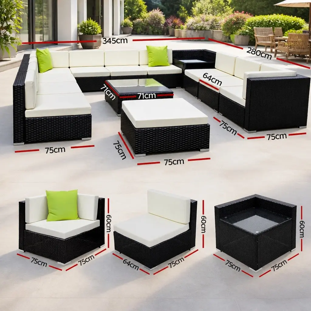 Wicker Lounge Set 13 Piece Outdoor Armchairs Corner Table Cushions