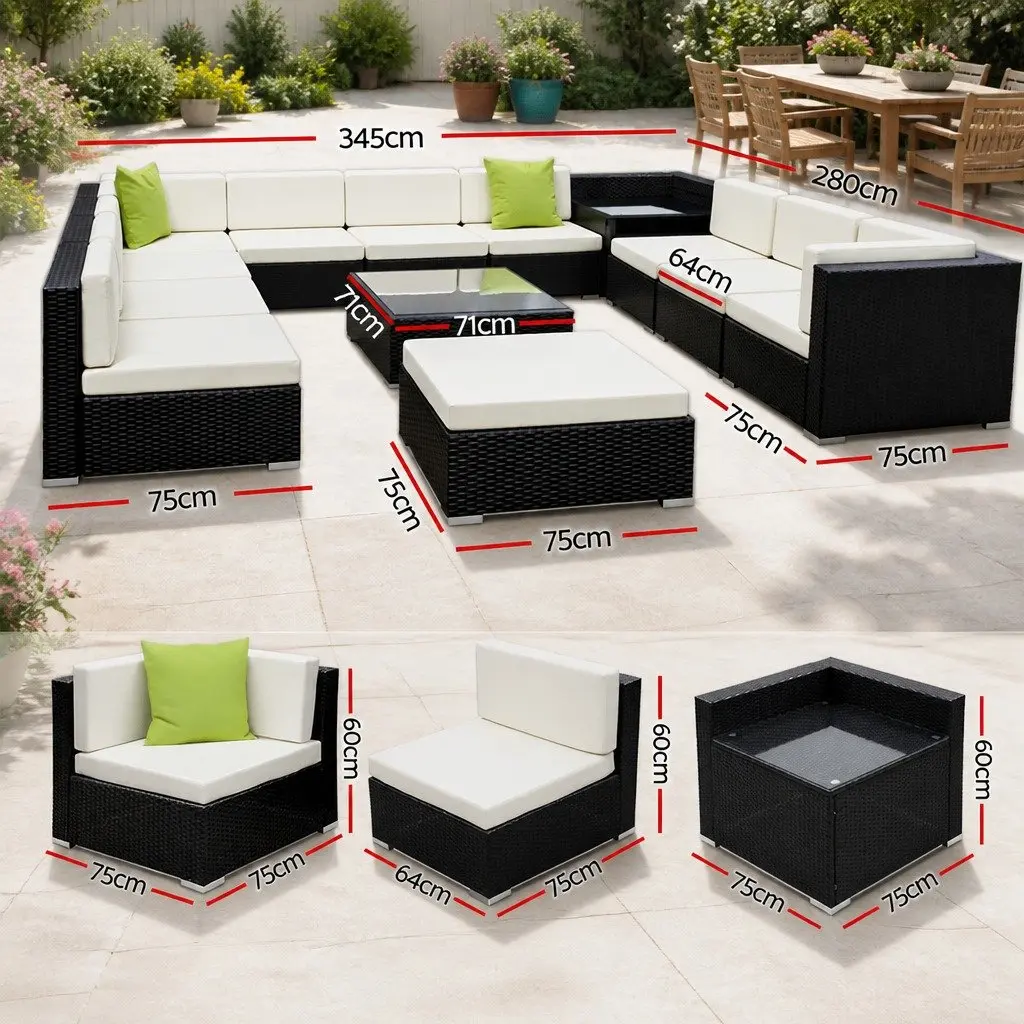 Wicker Lounge Set 13 Piece Outdoor Armchairs Corner Table Cushions