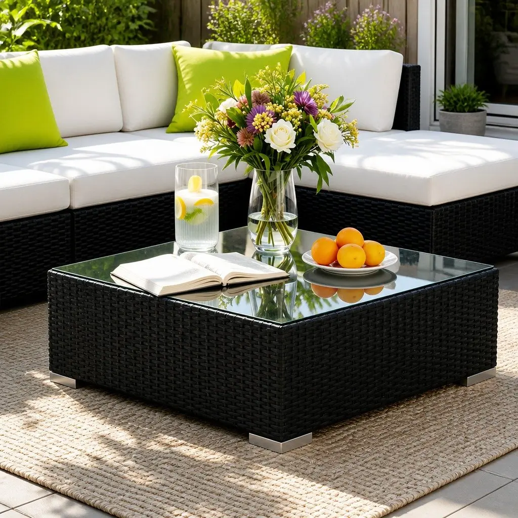Wicker Lounge Set 13 Piece Outdoor Armchairs Corner Table Cushions