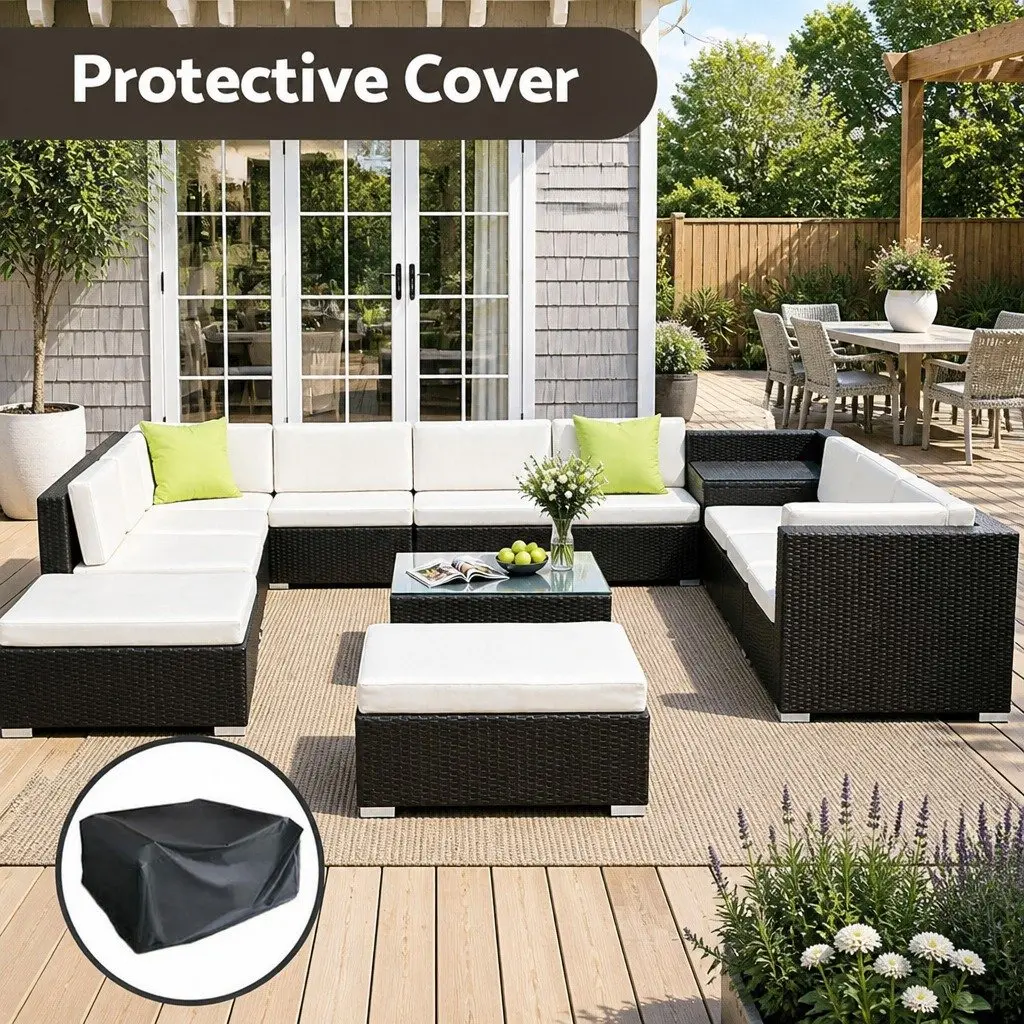 Wicker Lounge Set 13 Piece Outdoor Armchairs Corner Table Cushions