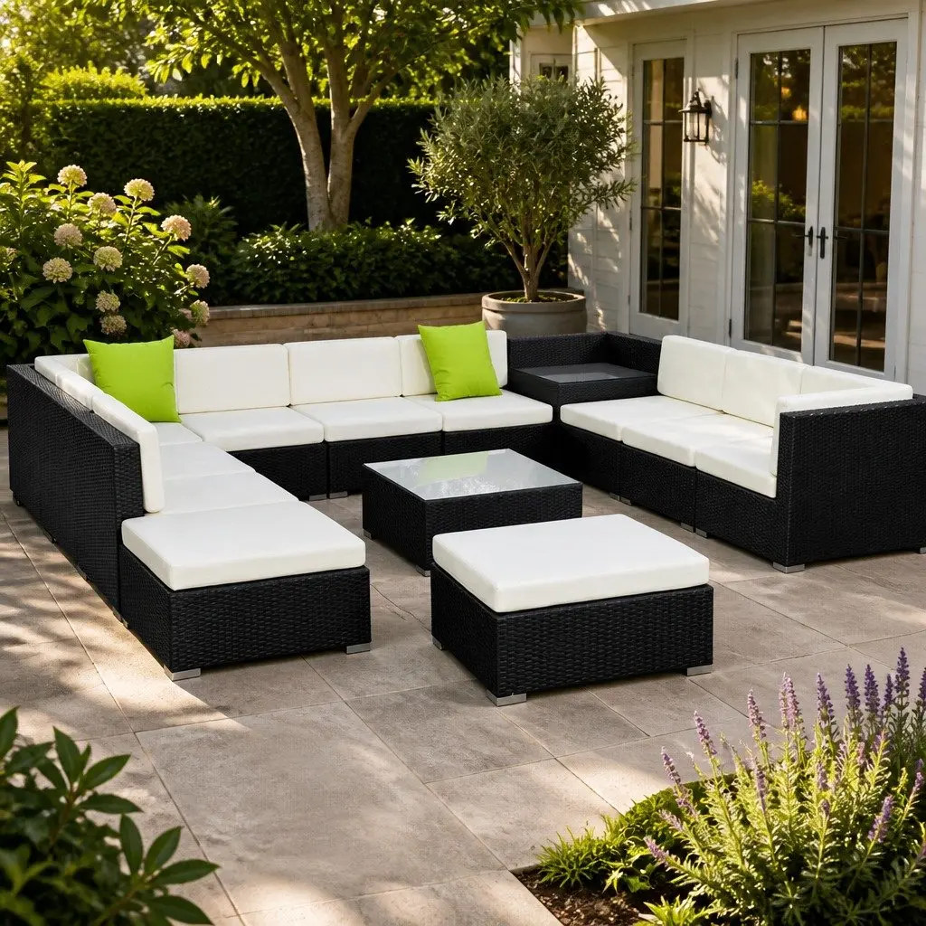 Wicker Lounge Set 13 Piece Outdoor Armchairs Corner Table Cushions
