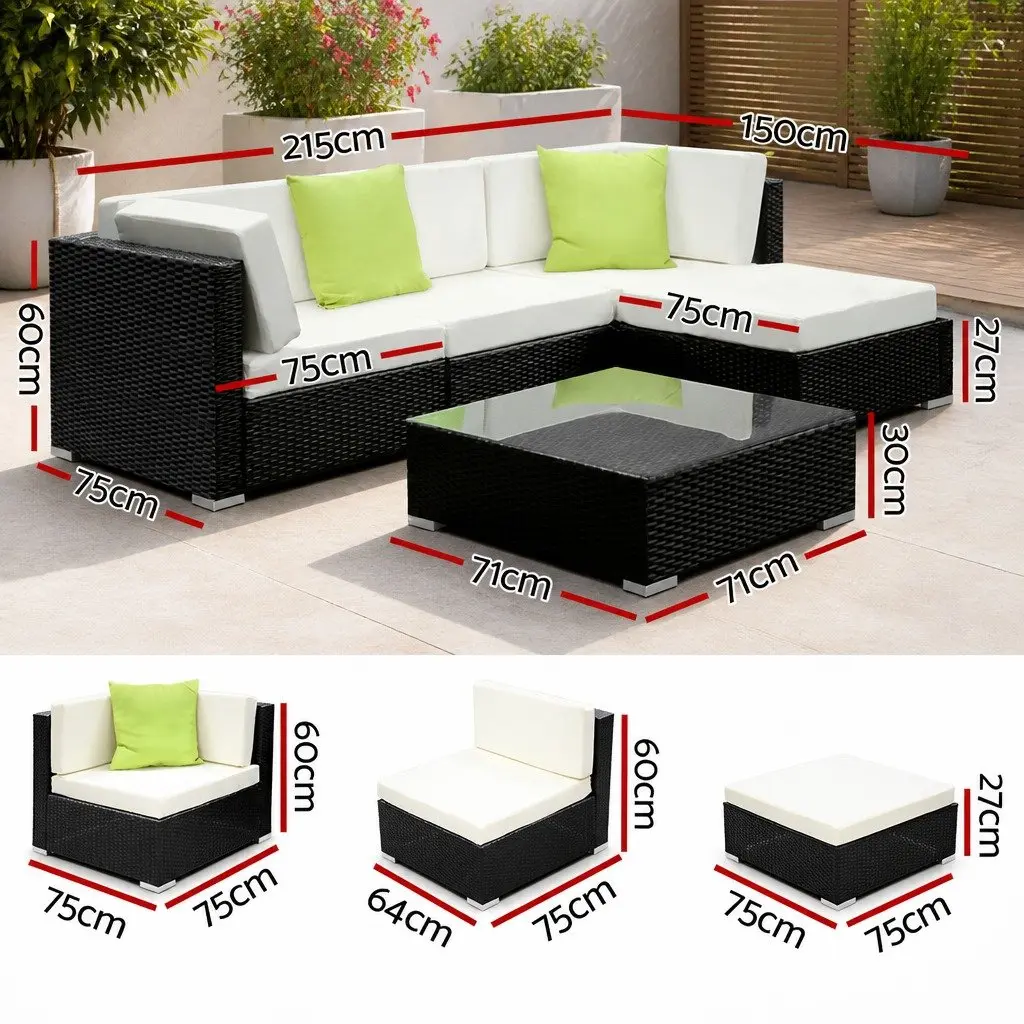 5 Piece Outdoor Sofa Set Wicker Lounge Couch Garden Furniture Black