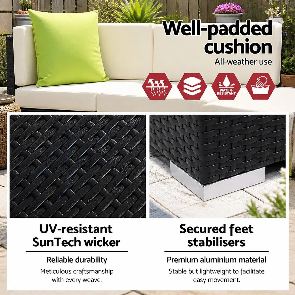 5 Piece Outdoor Sofa Set Wicker Lounge Couch Garden Furniture Black