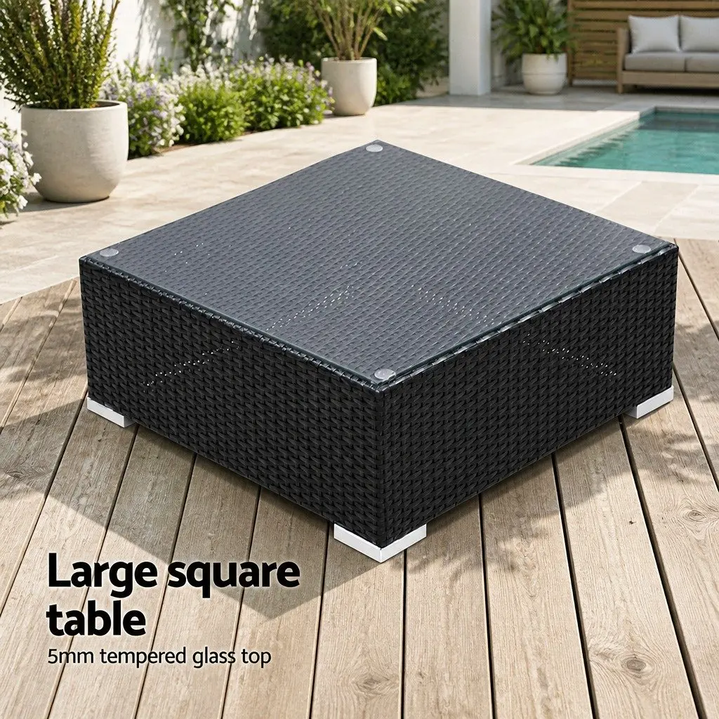5 Piece Outdoor Sofa Set Wicker Lounge Couch Garden Furniture Black